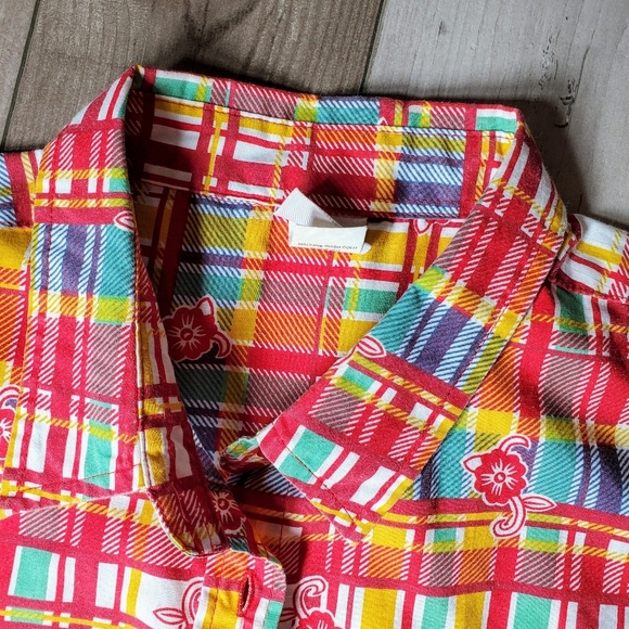 Vintage 1990s Adeiau Delafield Plaid Button Up Camp Shirt Women's Size Large - Picture 10 of 16